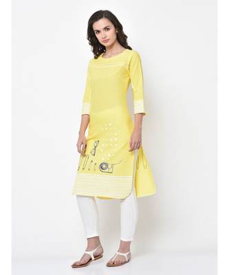 Women Yellow Printed Straight Kurta 5