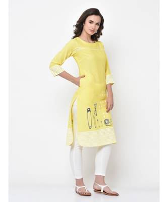 Women Yellow Printed Straight Kurta 6