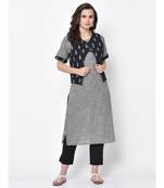 Women Black & White Woven Straight Kurta with Handloom Ikat Jacket