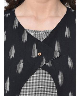 Women Black & White Woven Straight Kurta with Handloom Ikat Jacket 7