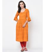 Women Mustard Ikat Printed Empire Dress