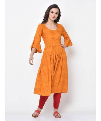 Women Mustard Ikat Printed Empire Dress 4