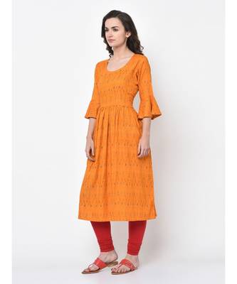Women Mustard Ikat Printed Empire Dress 5