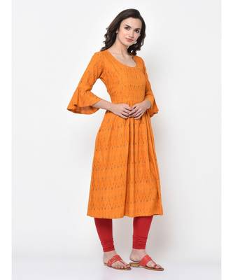 Women Mustard Ikat Printed Empire Dress 6