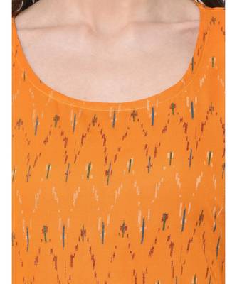Women Mustard Ikat Printed Empire Dress 7