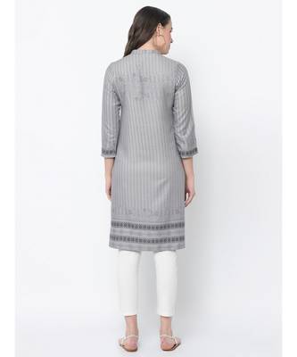 Women Grey & Black printed Straight Kurta 3