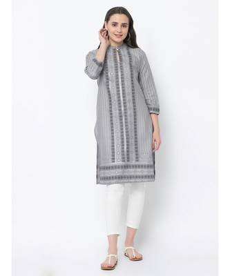 Women Grey & Black printed Straight Kurta 1