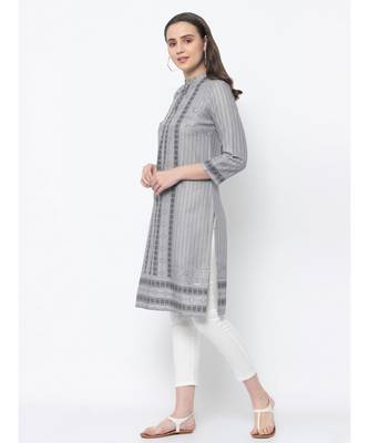 Women Grey & Black printed Straight Kurta 5
