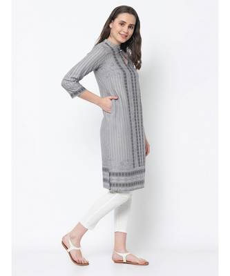 Women Grey & Black printed Straight Kurta 6