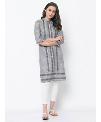 Women Grey & Black printed Straight Kurta 7
