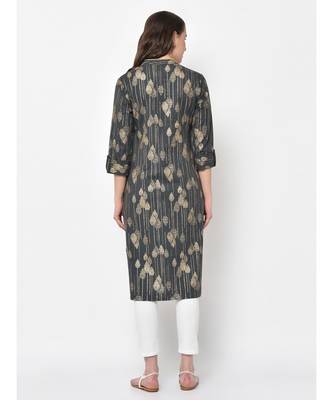 Women Grey & Gold Printed Straight Kurta 2
