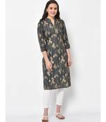 Women Grey & Gold Printed Straight Kurta