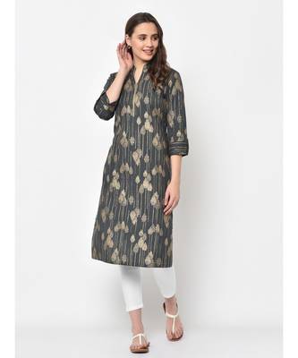 Women Grey & Gold Printed Straight Kurta 6