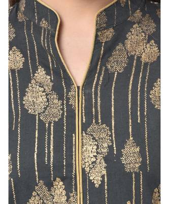 Women Grey & Gold Printed Straight Kurta 7