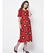 Women Red Linen Blend Fit And Flare Kurta