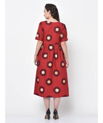 Women Red Linen Blend Fit And Flare Kurta 5