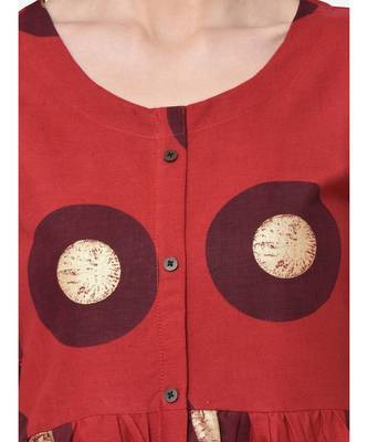 Women Red Linen Blend Fit And Flare Kurta 7