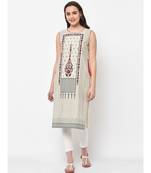 Women Off White Printed straight kurta