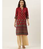 Maroon Viscose Rayon Flavido Women's Kurta