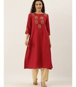 Red Cotton Flavido Women's Kurta