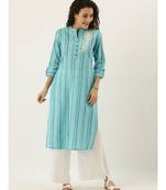 Blue Cotton Flavido Women's Kurta
