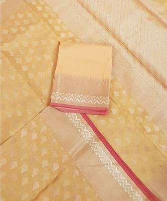 Mustard orange silk cotton benaras brocade with antique zari temple border saree 2