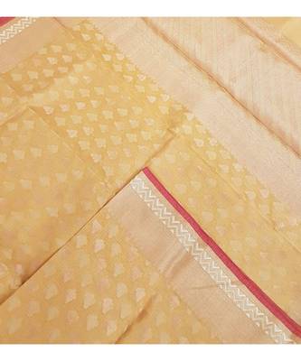 Mustard orange silk cotton benaras brocade with antique zari temple border saree 3