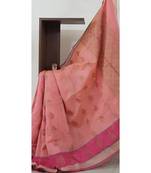 Pink shot Peach Silk Cotton Benaras Brocade saree with antique zari weaving all over the saree.