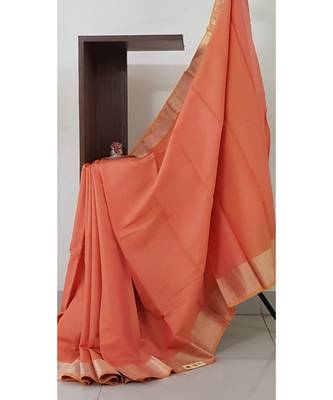 Peach handloom pure muga silk saree 1