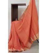 Peach handloom pure muga silk saree