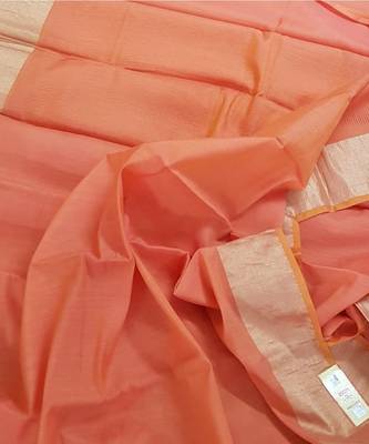 Peach handloom pure muga silk saree 2