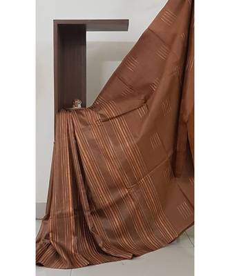 Brown pure tussar silk saree 1