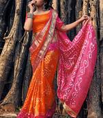 Orange Designer Bandhani saree with blouse