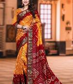 Yellow Designer Bandhani saree with blouse