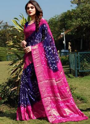 Purple Designer Bandhani saree with blouse 1