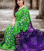 Parrot Green Designer Bandhani saree with blouse