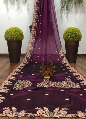 Wine Designer Organza saree with blouses 4