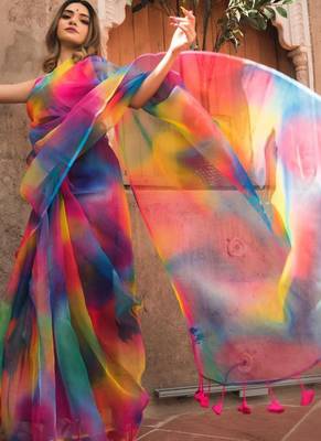 Multicolor Designer Organza saree with blouses 1