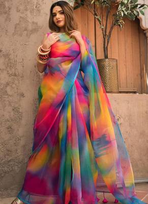 Multicolor Designer Organza saree with blouses 2