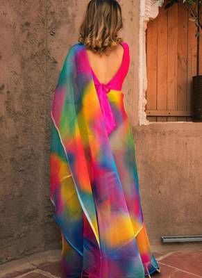 Multicolor Designer Organza saree with blouses 3