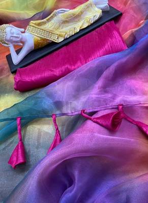 Multicolor Designer Organza saree with blouses 4
