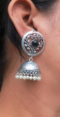 RozMili Brass metal Silver Oxidized Finish Jhumki earrings for women & Girls 5