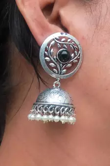 RozMili Brass metal Silver Oxidized Finish Jhumki earrings for women & Girls