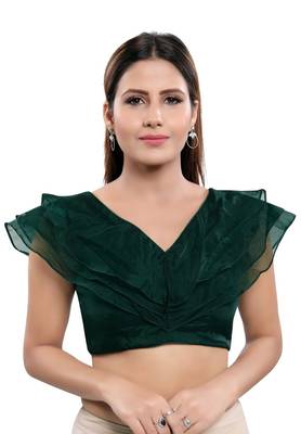 Women's Green Silk Blend Readymade Saree Blouse 1