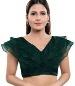 Women's Green Silk Blend Readymade Saree Blouse