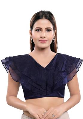 Women's Navy Blue Silk Blend Readymade Saree Blouse 1
