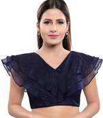 Women's Navy Blue Silk Blend Readymade Saree Blouse