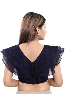 Women's Navy Blue Silk Blend Readymade Saree Blouse 2