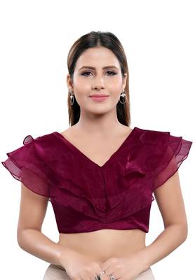 Women's Wine Silk Blend Readymade Saree Blouse 1