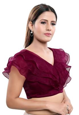 Women's Wine Silk Blend Readymade Saree Blouse 3